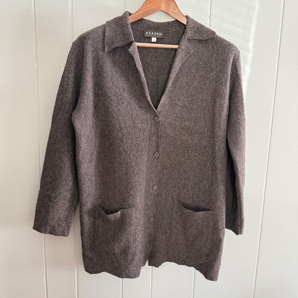 Azadeh San Francisco Womens S Charcoal Italian Merino Sweater Jacket Cozy Style